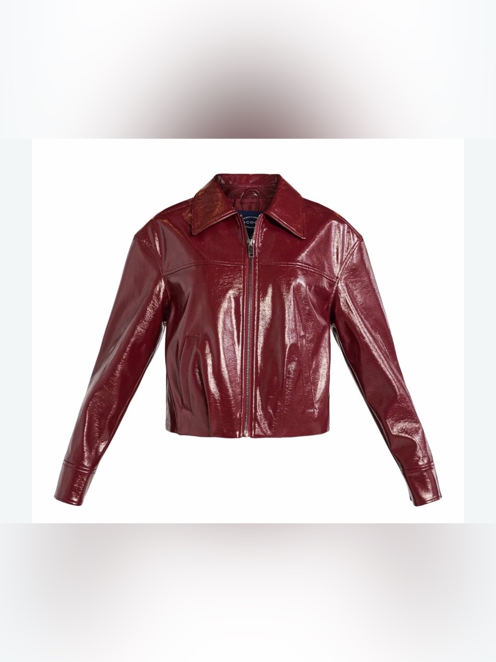 Scoop Patent Leather Style Zip-Front Jacket in Burgundy